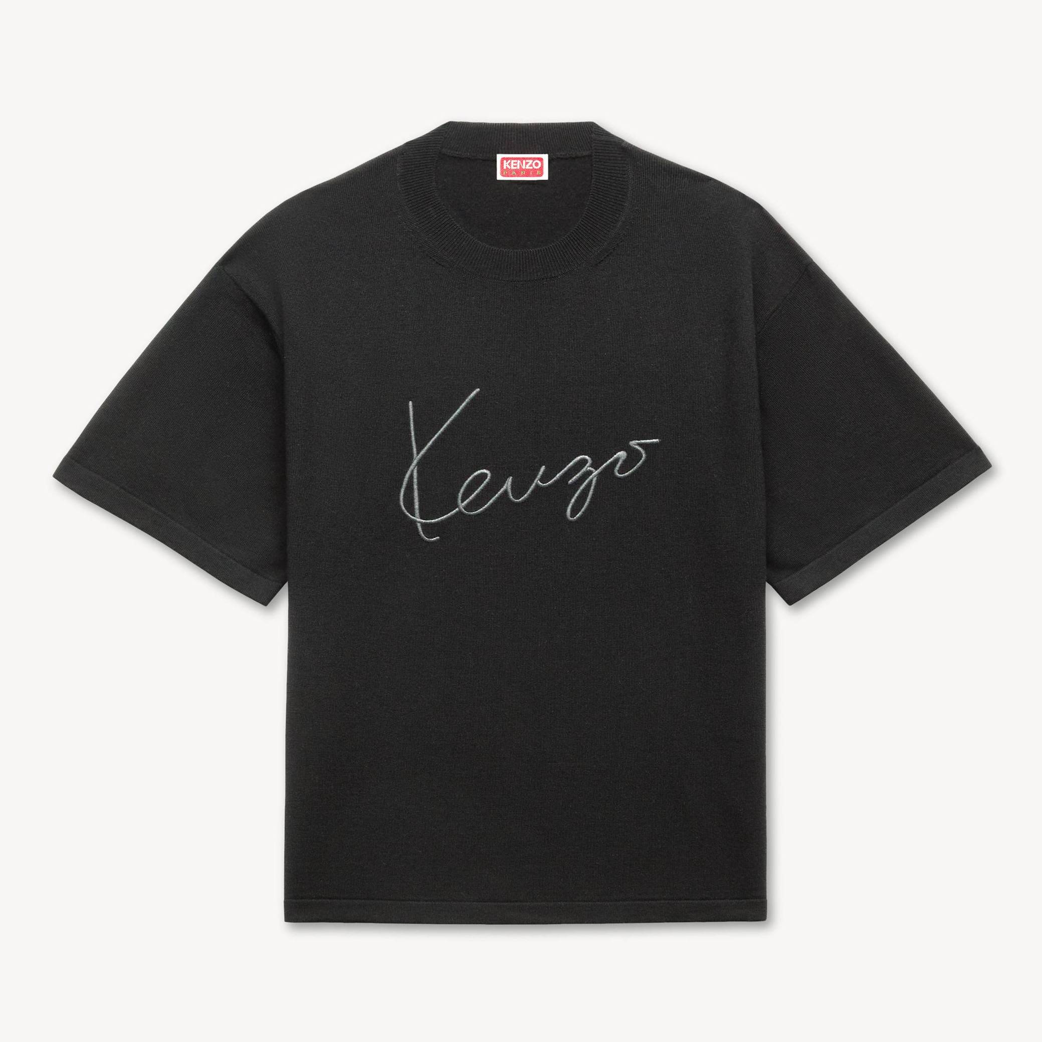 KENZO 'Kenzo Signature' Embroidered T-shirt In Merino Wool, Black, - Mens, L