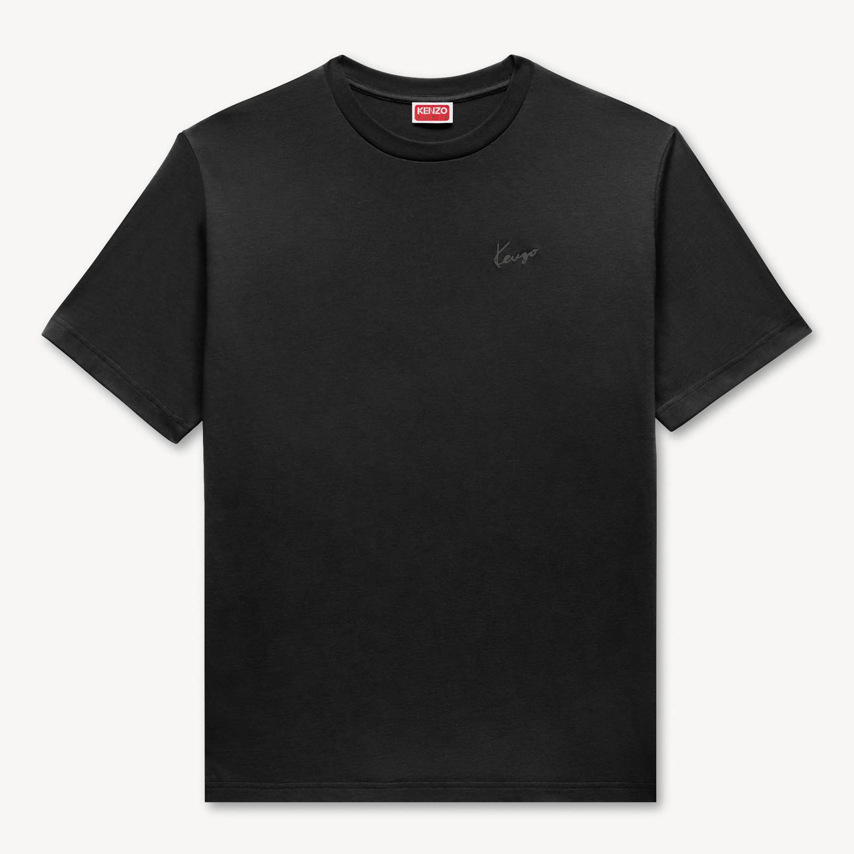 KENZO ' Signature' Embroidered T-shirt , Man, Black, Size S, Cotton