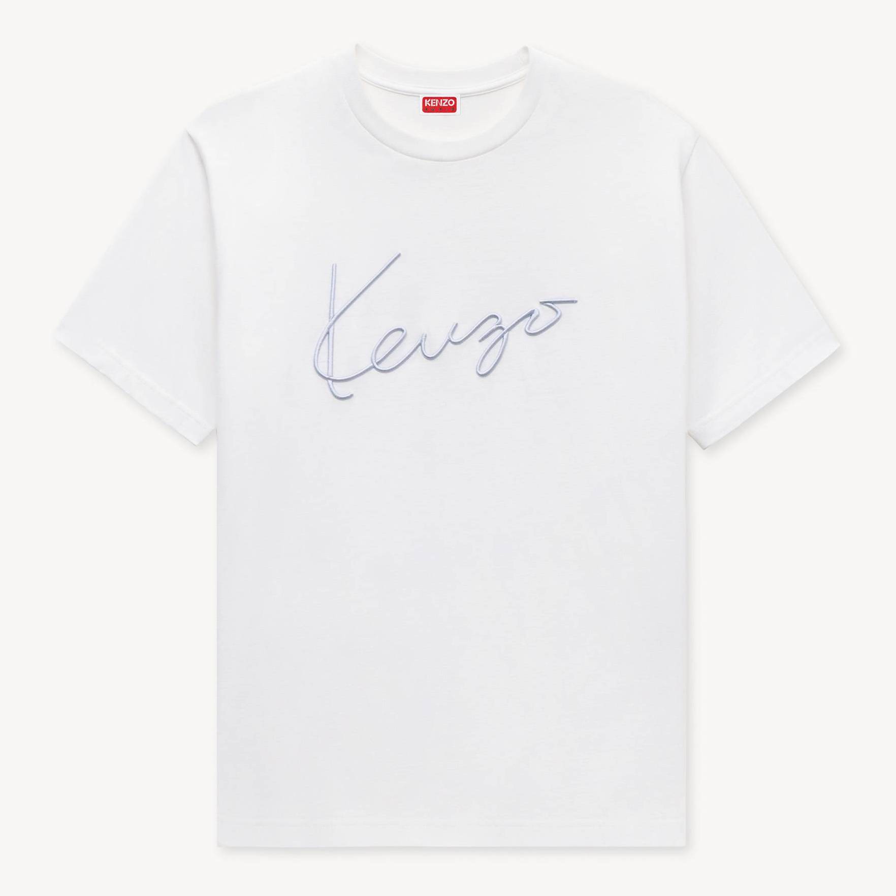 KENZO ' Signature' Embroidered T-shirt , Man, Off White, Size Xl, Cotton