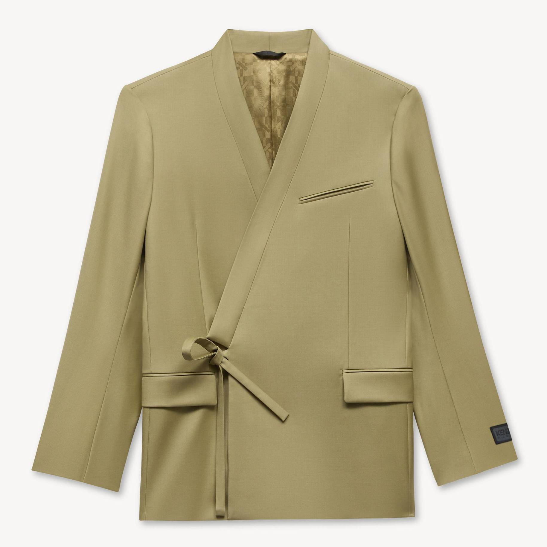 KENZO Giacca Sartoriale a Kimono Doppiopetto In Lana Vergine Kaki- Uomo - Taglia 46