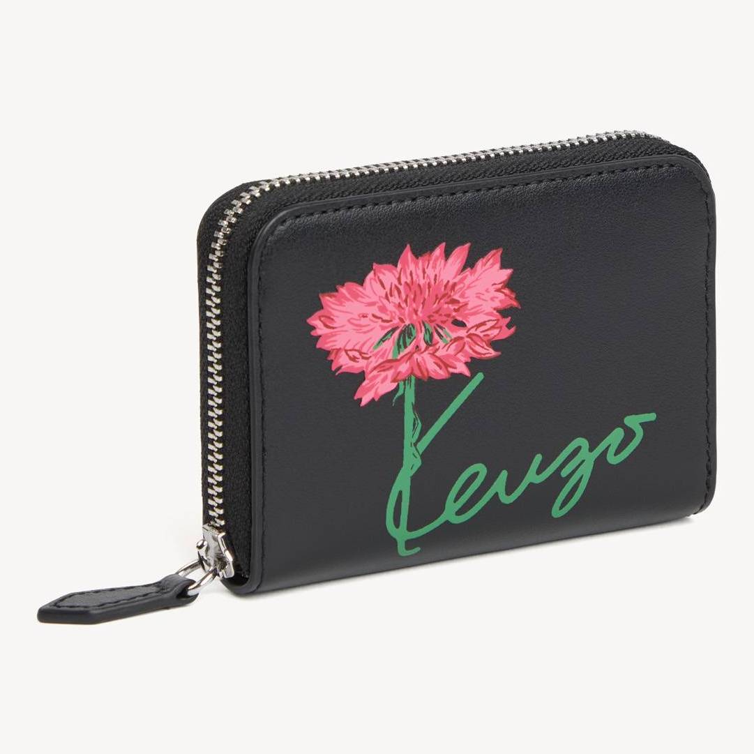 KENZO ' Tulip' Zip Wallet , Man, Black, Leather