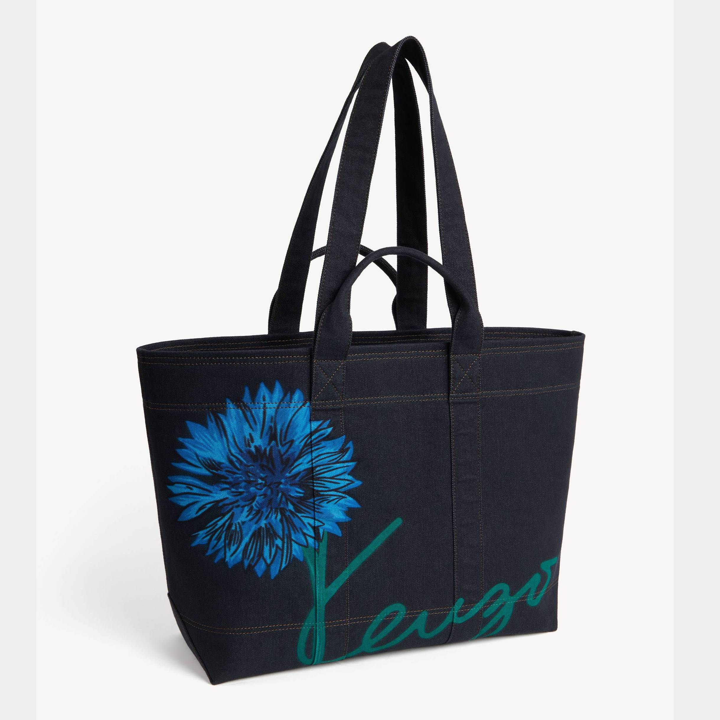 KENZO ' Tulip' Large Tote Bag In Denim-like Twill, Man, Navy Blue, Denim