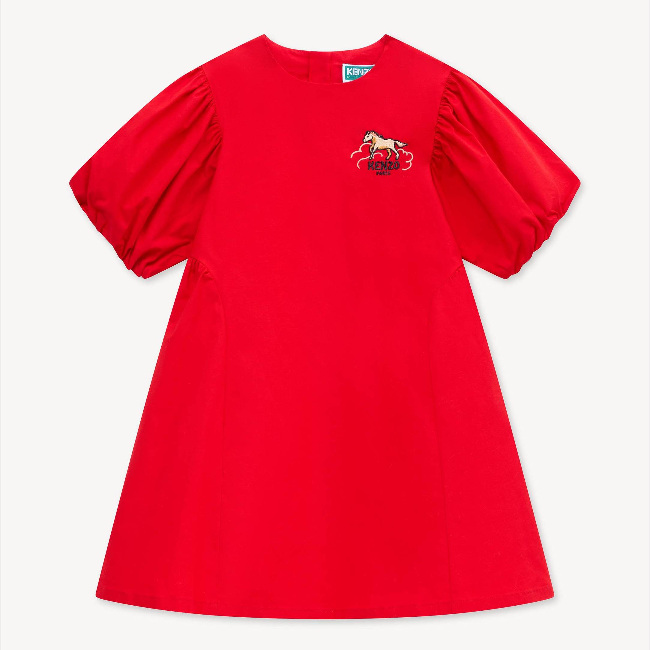 KENZO Kids 'Lunar New Year' Embroidered Dress In Poplin, Kids, Red, Size 2Yrs, Cotton/elastane