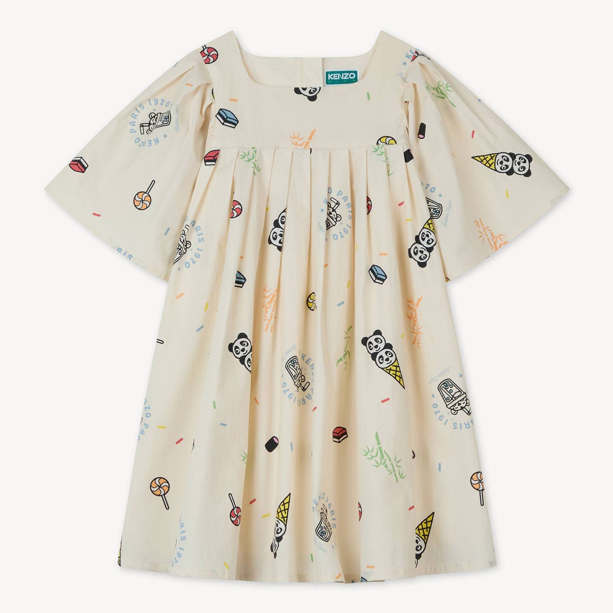 KENZO Kids 'Happy Sweet' Dress Poplin, Kids, Beige, Size 2Yrs,